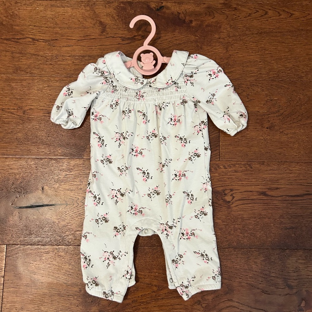 Cotton hardly worn smocked GAP Floral Kids One Piece - Cream and Pink 0-3 months